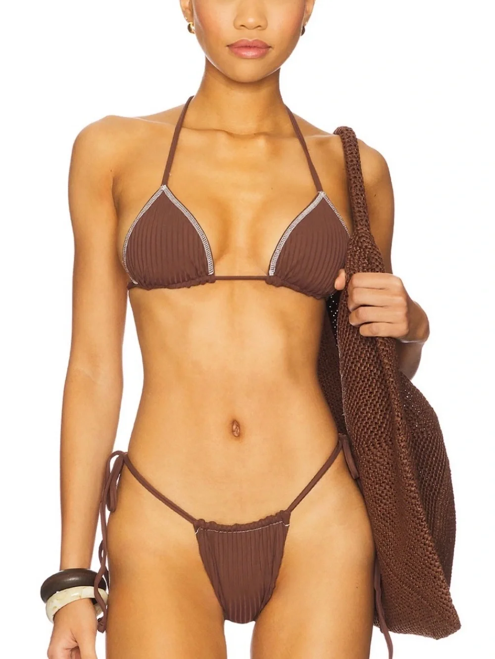 Frankie's Bikinis Nick top and Tia bottom in brown sugar